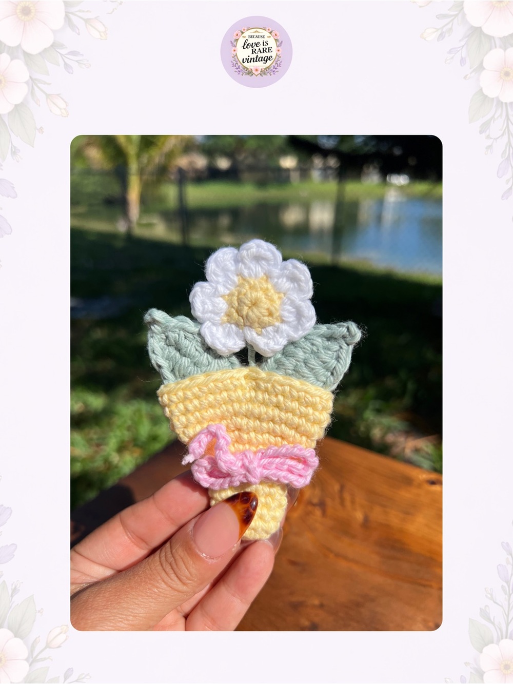 Crochet Daisy Flower • White, Green & Yellow Mini Bouquet